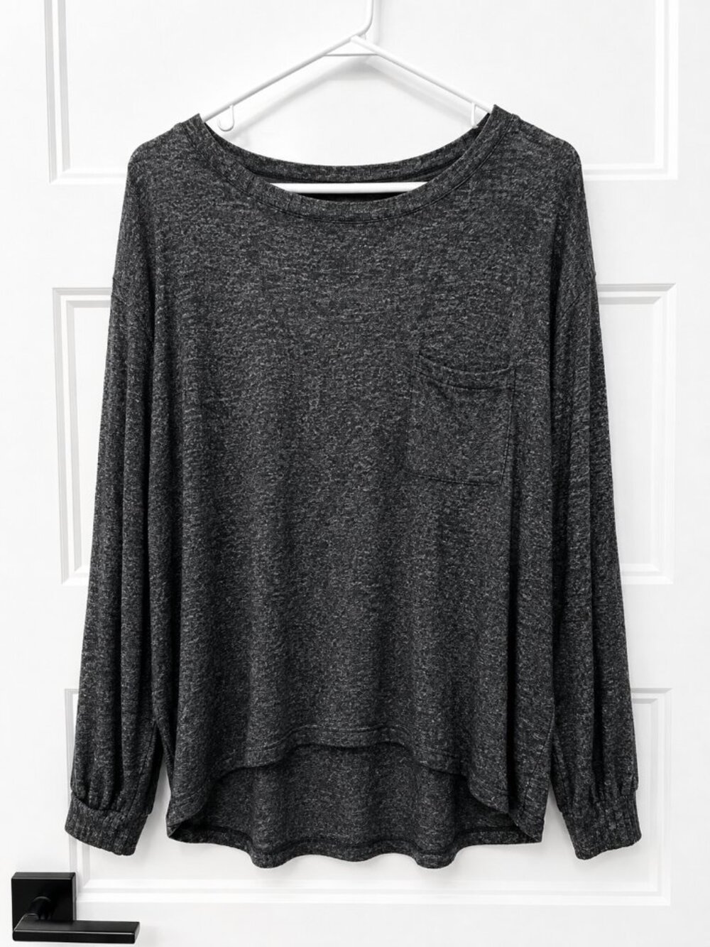 Stars Above Heathered Charcoal Long Sleeve Pocket Top